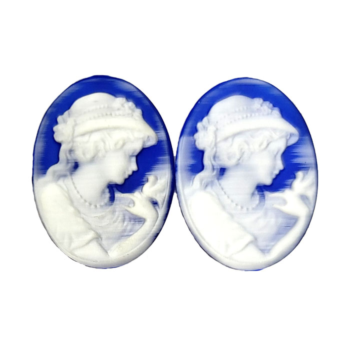 22X30MM WOMAN WITH BIRD CAMEO CAT'S EYE BLUE